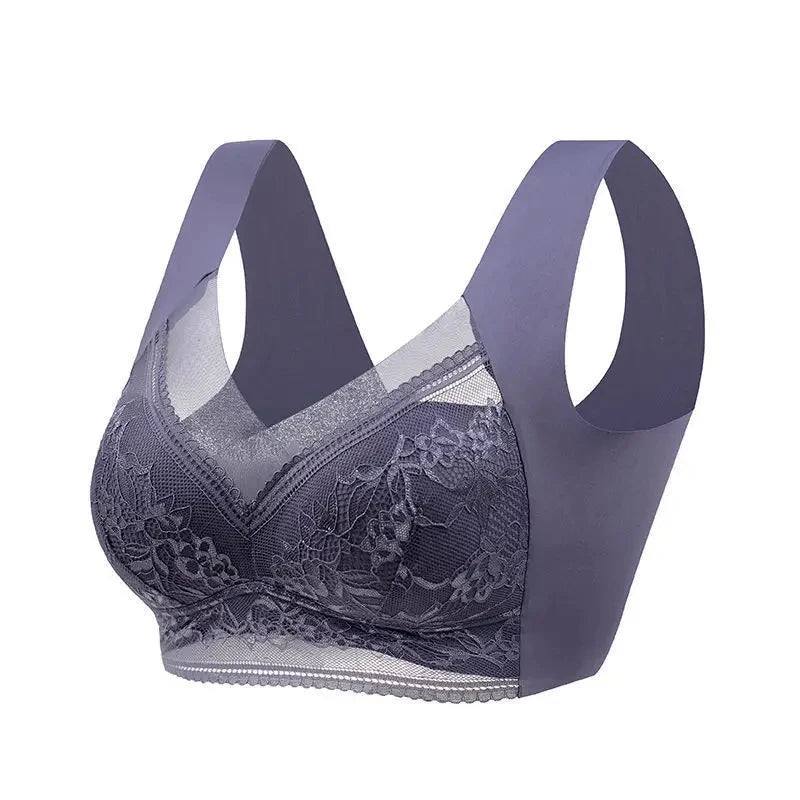 Women Large Bra – Push Up Ice Silk Seamless Bralette, Lace Wireless Summer Bra, Plus Size Top Lingerie Underwear