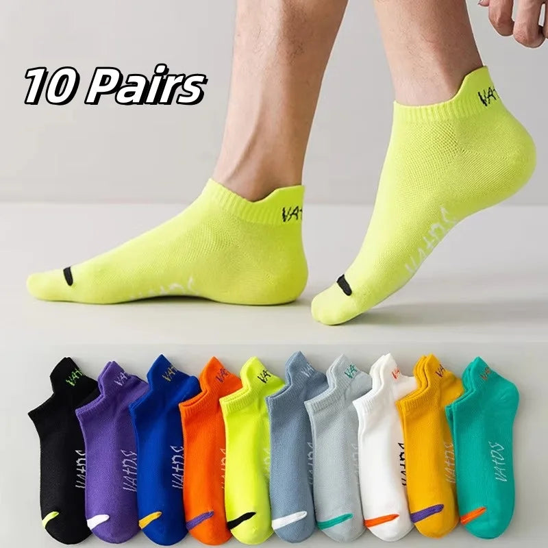 5/10 Pairs Bright Color Ankle No Show Socks – Men, Breathable, Street Fashion, Sport, Deodorant, Invisible, Travel, Running Socks