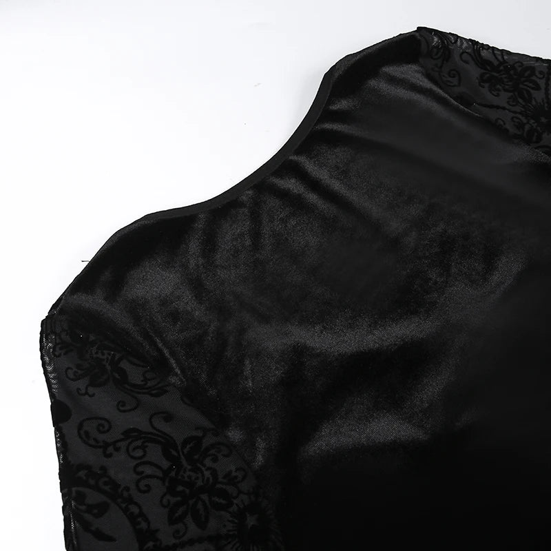Gothic Long Sleeve Ruffle Mini Dress Women's Vintage V Neck Velvet Stretchy Bodycon Cocktail Dresses Victorian Blouse