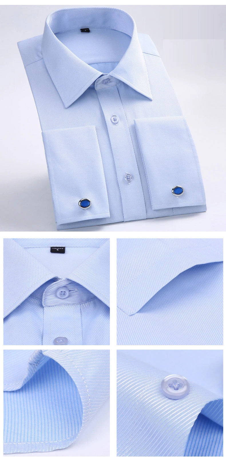 Men's French Cuff Formal Shirt – New White Long-Sleeved Business Button Shirt, Regular Fit With Cuff Buttons