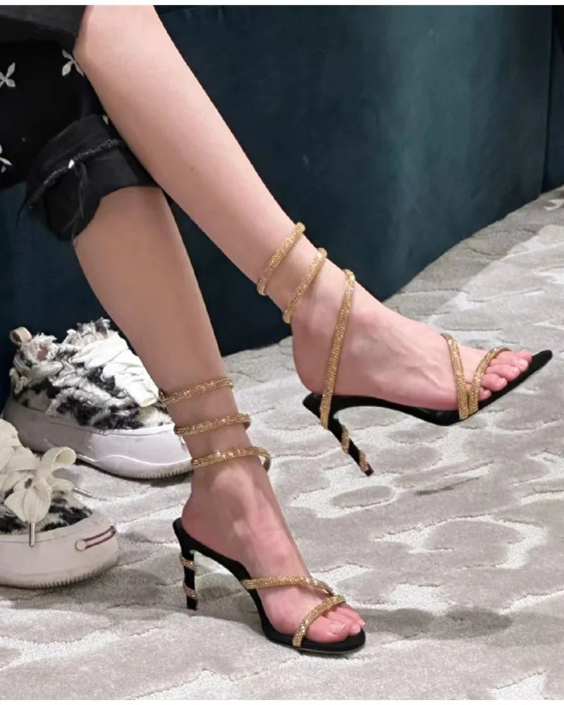 Star Style Crystal Snake Sandals – Women's Sexy Stiletto High Heels, Gladiator Sandals for Summer Party & Prom