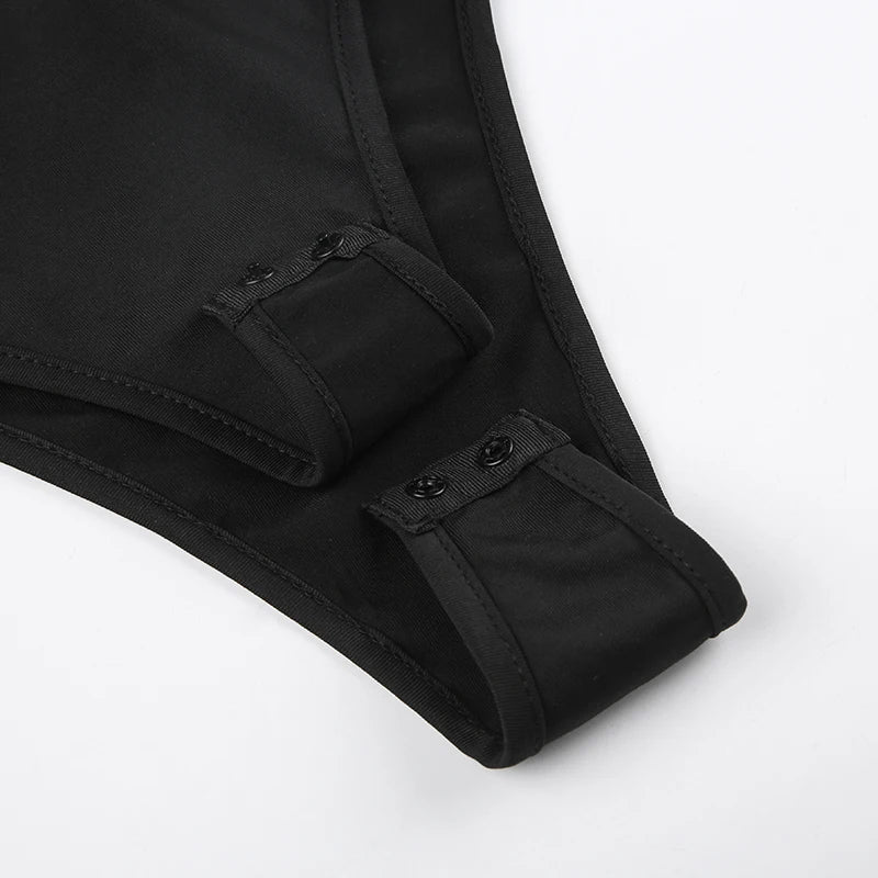 Black Hollow Out Bodysuit – Rave Clubwear, Backless, Sexy Streetwear Jumpsuit