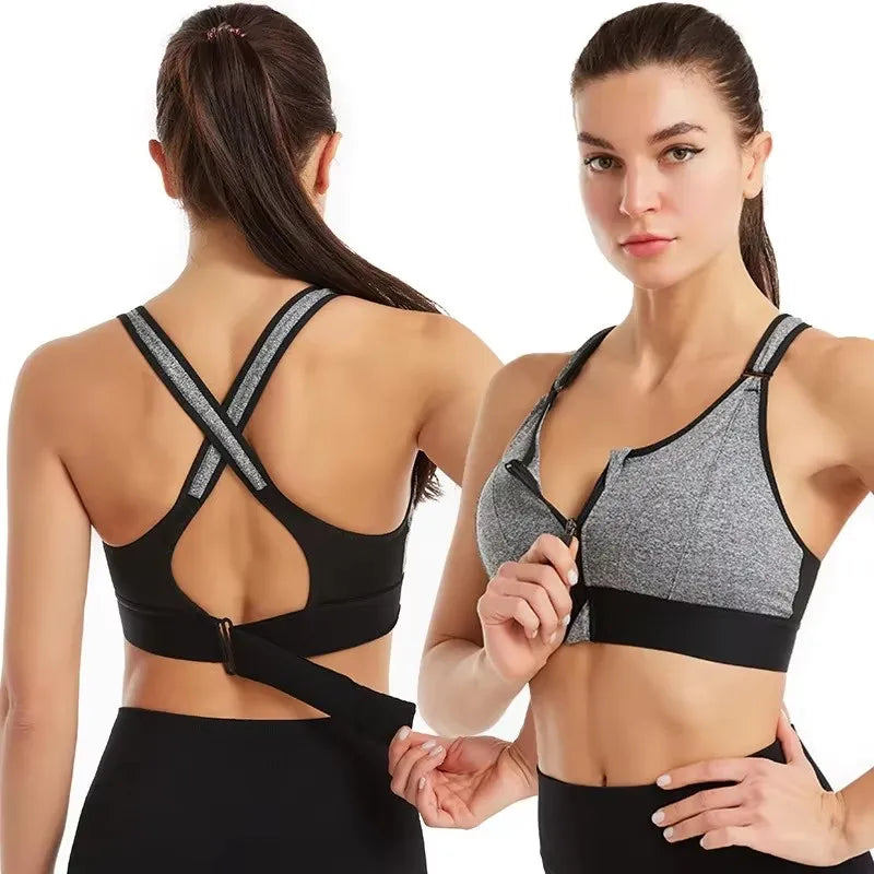 Sports Bra for Women – Front Zipper, Adjustable Straps, Shockproof, Elastic, Slim Fit
