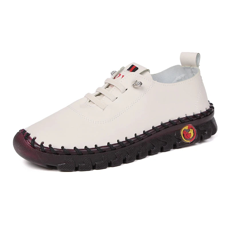 Lace-Up Leather Loafers - Flat Casual Shoes for Women, New Spring Collection, Outdoor Travel and Walking Sneakers
