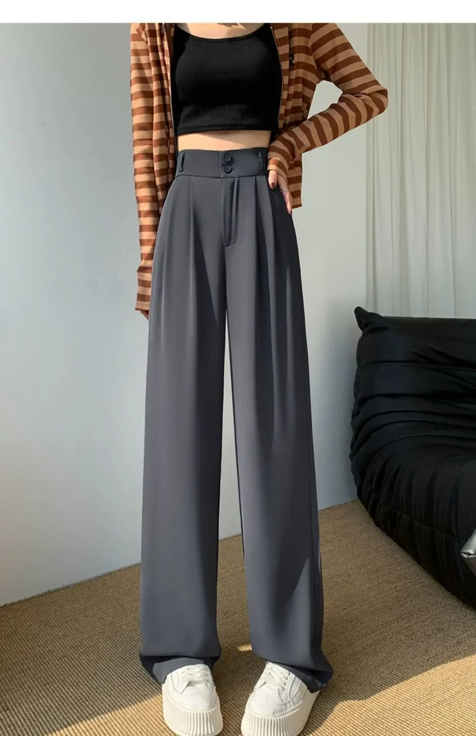 Elegant Wide Leg Pants – Korean Style, High Waist, Baggy Fit, Office Ladies, Fashionable, Loose Suit Trousers, Streetwear