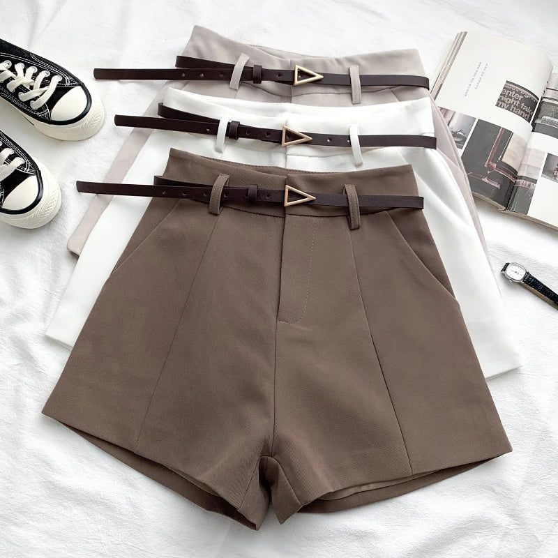 Casual Women's A-Line Shorts – High Waist, Chic, Office Lady Style, Belted, Vintage, Spring/Summer