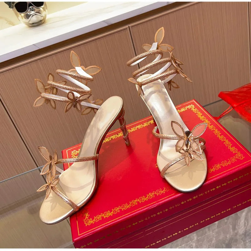 Luxury Crystal Butterfly Sandals – Women's Sexy Coiled Strap High Heels, Gladiator Sandals for Summer Party & Prom