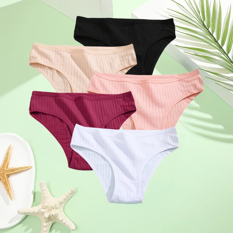 5PCS Set Cotton Panties – Women's Underwear, Sexy Lingerie, Solid Color Briefs, Comfortable Intimate Wear