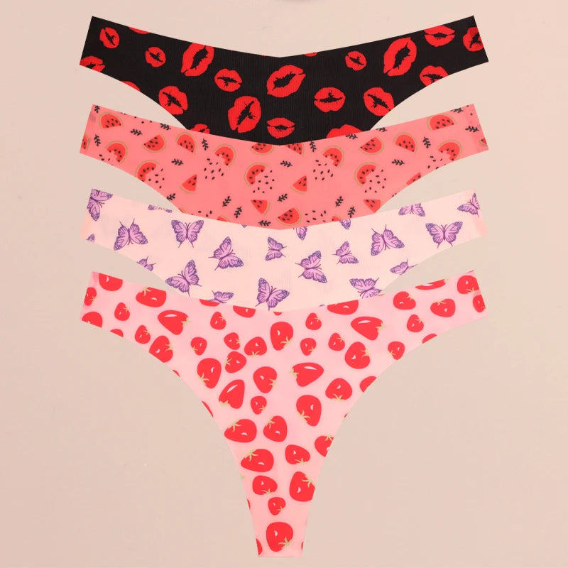 4PCS Ultra Soft Thong Panties – Sexy Graphic Print, Seamless, Stretch, Leopard G-String, Comfortable Lingerie