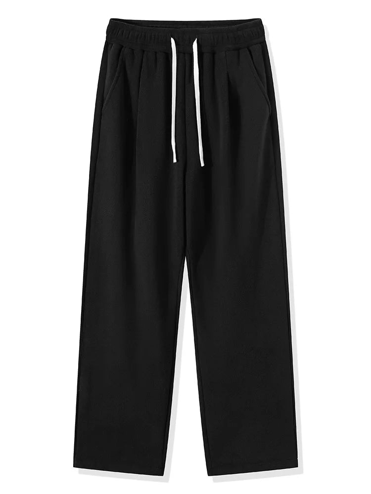 Men's Sweatpants – Korean Fashion, Thick Warm Fleece, Wide Leg Straight Fit, Casual Thermal Velvet Trousers for Winter