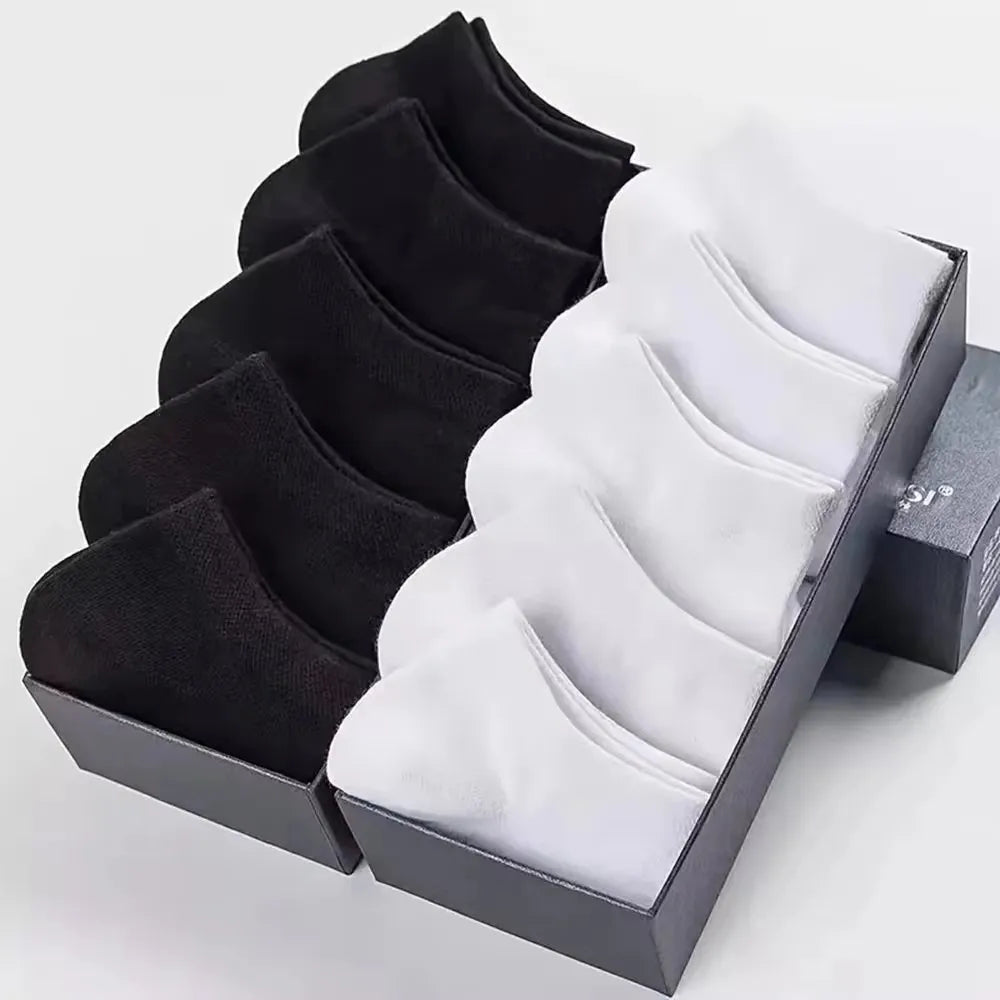 10 Pairs Men's Socks – Spring/Summer, Thin, Breathable, Soft Polyester Cotton, Black, Casual Business, Ankle Socks, Boat Socks