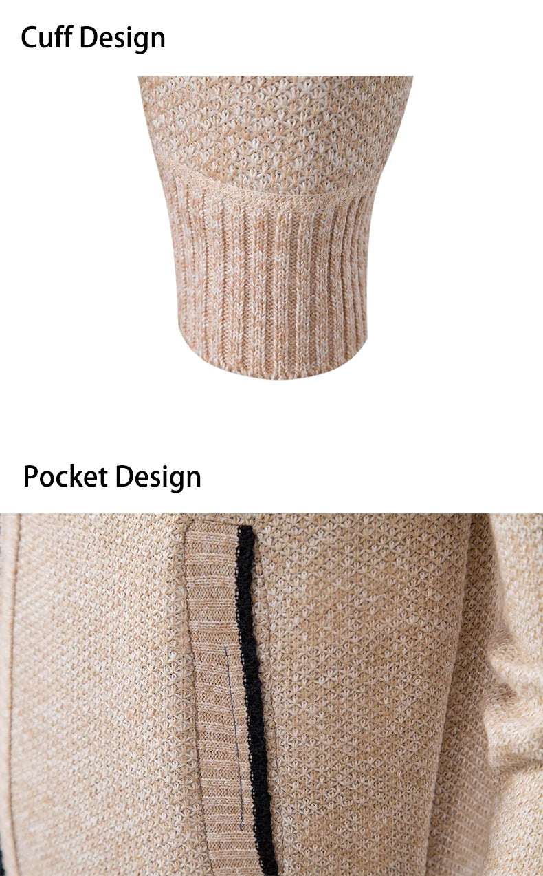 Jersey Men's Casual Sports Coat – Solid Color Stand Collar Sweater, Fleece-Lined, Warm Zipper Cardigan