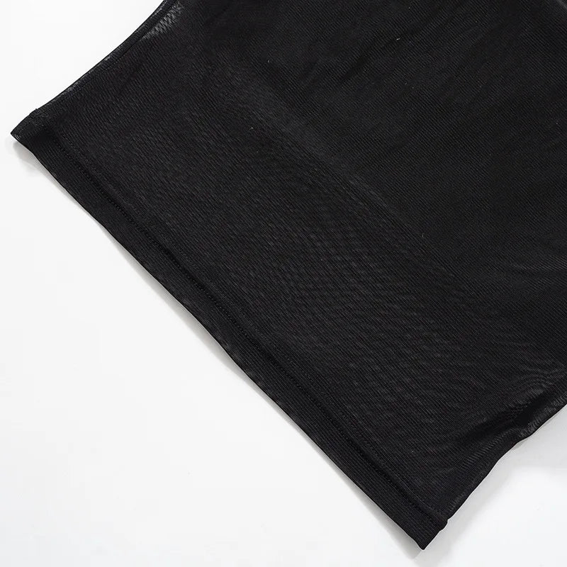Mesh Corset Black Crop Top – Patchwork Design, Tube Top, Sexy, Sleeveless, Off-Shoulder, Cami Style, Summer Streetwear, Slim Fit, Strapless Tank