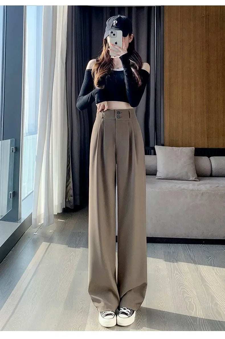 Elegant Wide Leg Pants – Korean Style, High Waist, Baggy Fit, Office Ladies, Fashionable, Loose Suit Trousers, Streetwear