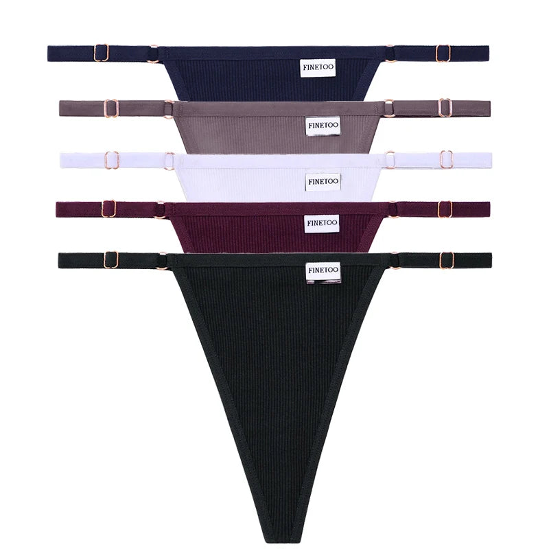 5PCS Adjustable Women's Panties – Sexy Cotton, Solid Low Waist, Seamless Thongs, Female Lingerie