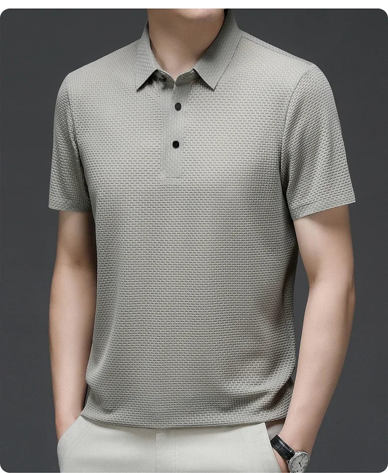 Men's Lop-up Hollow Polo Tee – Short-Sleeved Ice Silk T-Shirt, Breathable And Stylish, Ideal For Business And Casual Wear