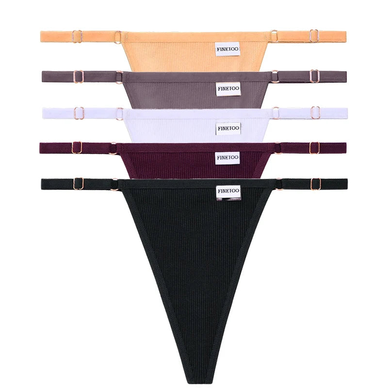5PCS Adjustable Women's Panties – Sexy Cotton, Solid Low Waist, Seamless Thongs, Female Lingerie