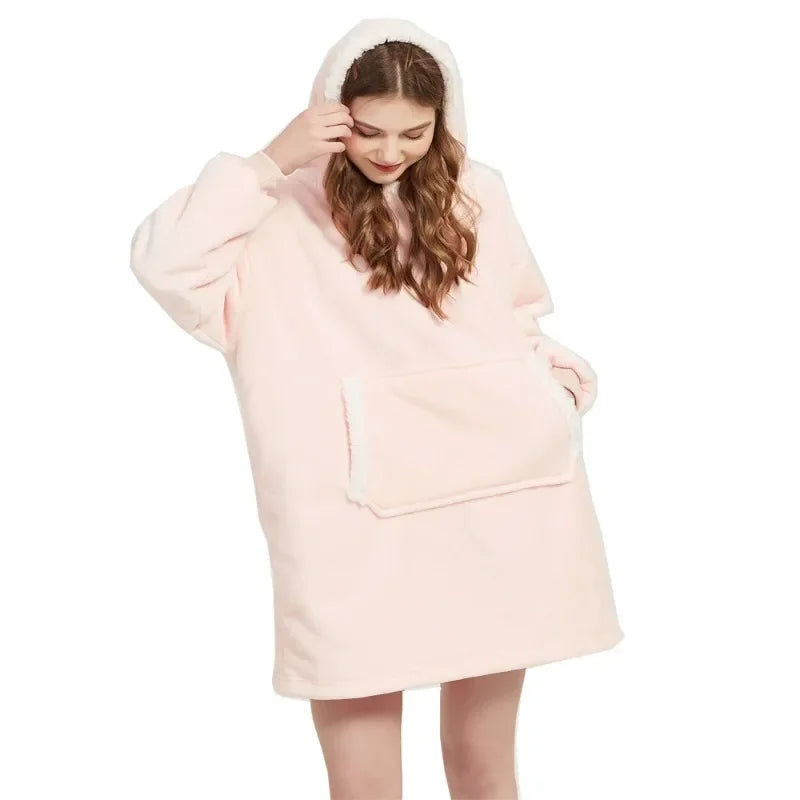 Winter Oversized Blanket Hoodie – Unisex Pullover, Fleece, Long Flannel Sleeves, Giant TV Sweatshirt