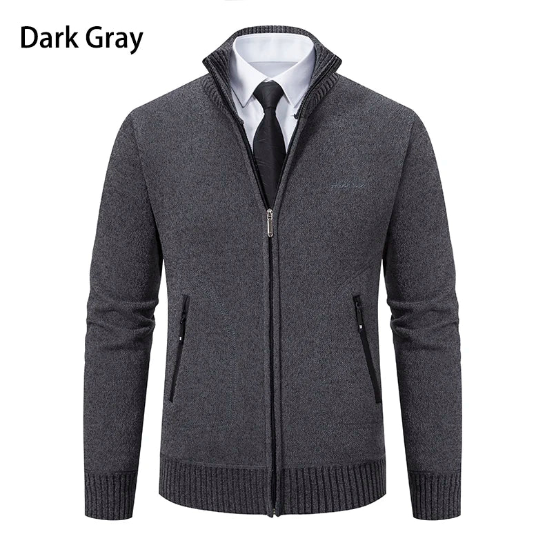 Knitwear Men's Stand-up Collar Thick Warm Cardigan Sweater – Loose Fit, Casual Winter Coat