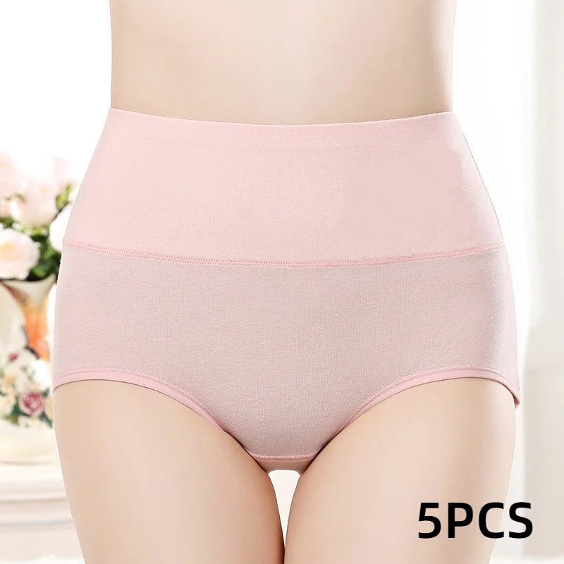 5PCS High Waist Cotton Panties – Body Shaper, Plus Size, Seamless Sexy Women's Underwear