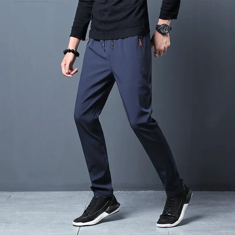 Men's Casual Pants – Stretch Slim Fit, Elastic Waist Jogger, Korean Classic Style, Blue, Black, Gray, Plus Size Brand Trousers