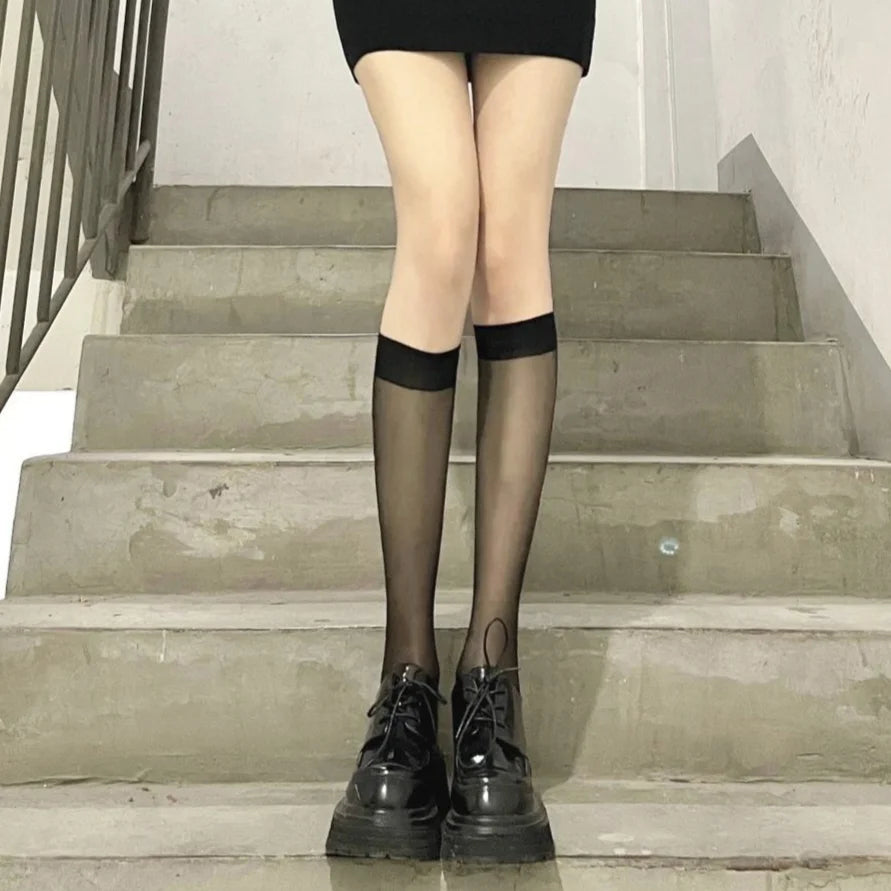 4 Pairs Summer Thin Stockings – Women Lolita Long Socks, Knee High, Fashion Cosplay, Sexy, Nylon, Transparent