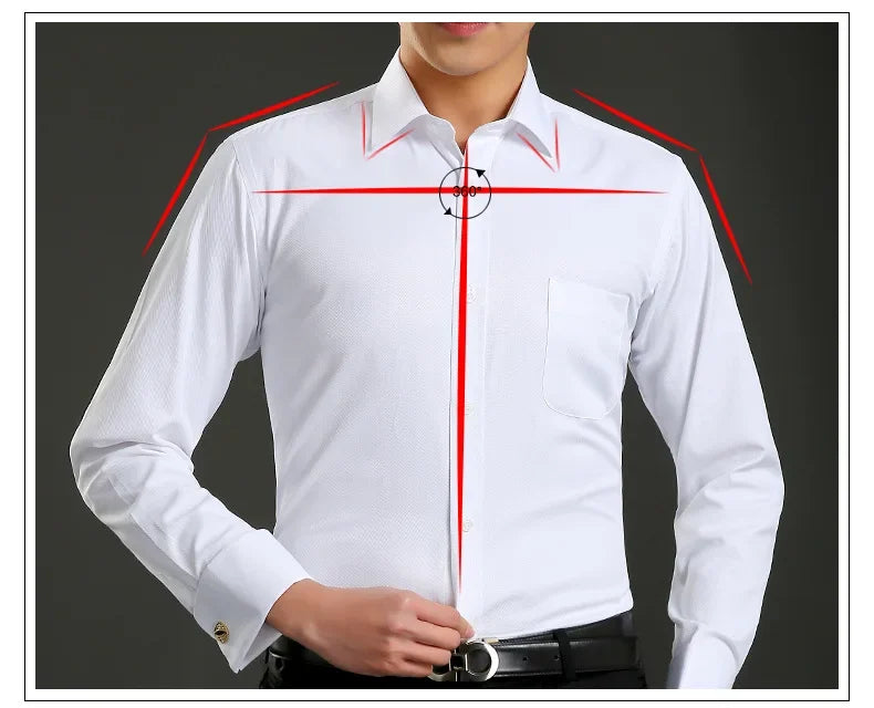 Men's French Cuff Formal Shirt – New White Long-Sleeved Business Button Shirt, Regular Fit With Cuff Buttons
