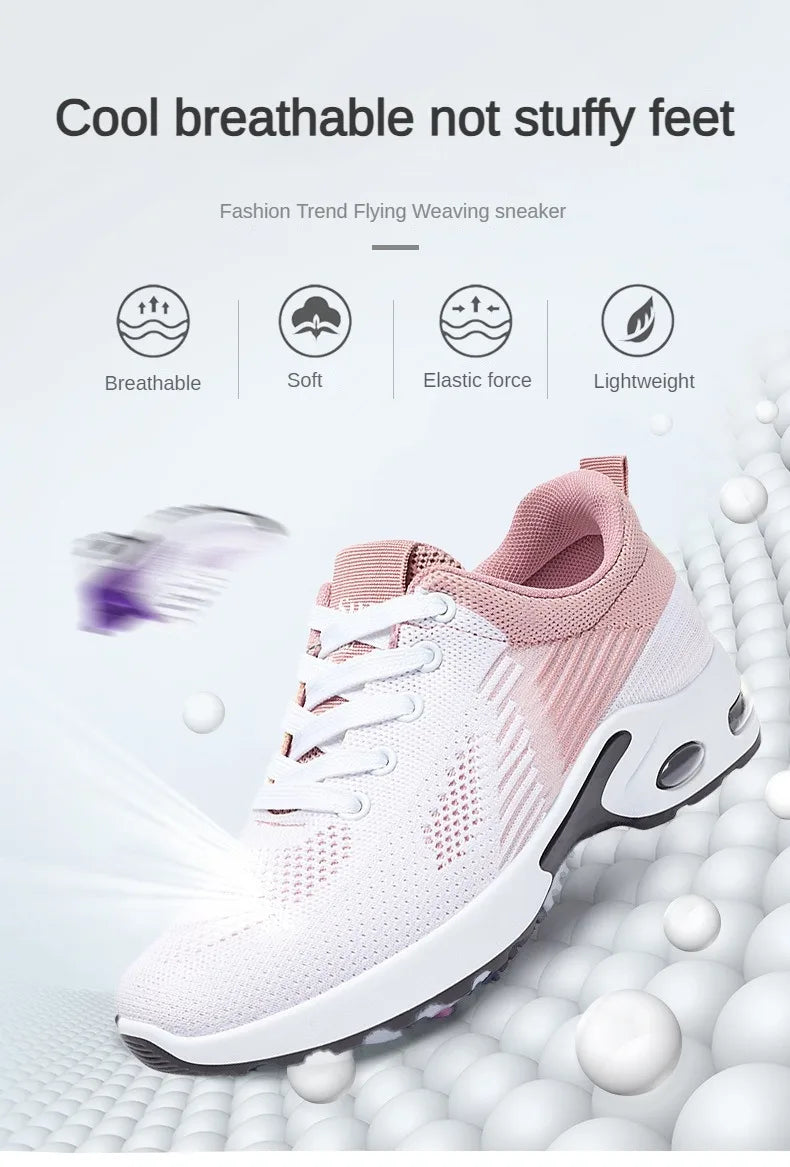 Breathable Sneakers - Summer Light Mesh Air Cushion Sports Shoes for Women, Outdoor Lace-Up Training Shoes, New Running Shoes for Ladies
