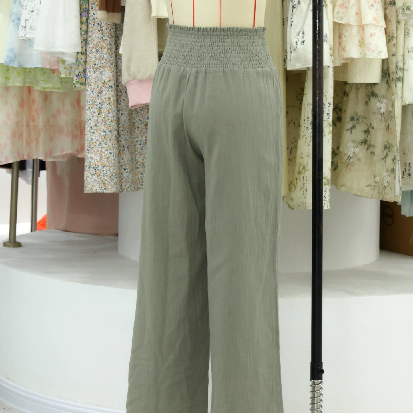 Summer Cotton Linen Wide Leg Pants – Full Length, Casual Style, Solid Color, Loose Fit, High Waist, Straight Cut