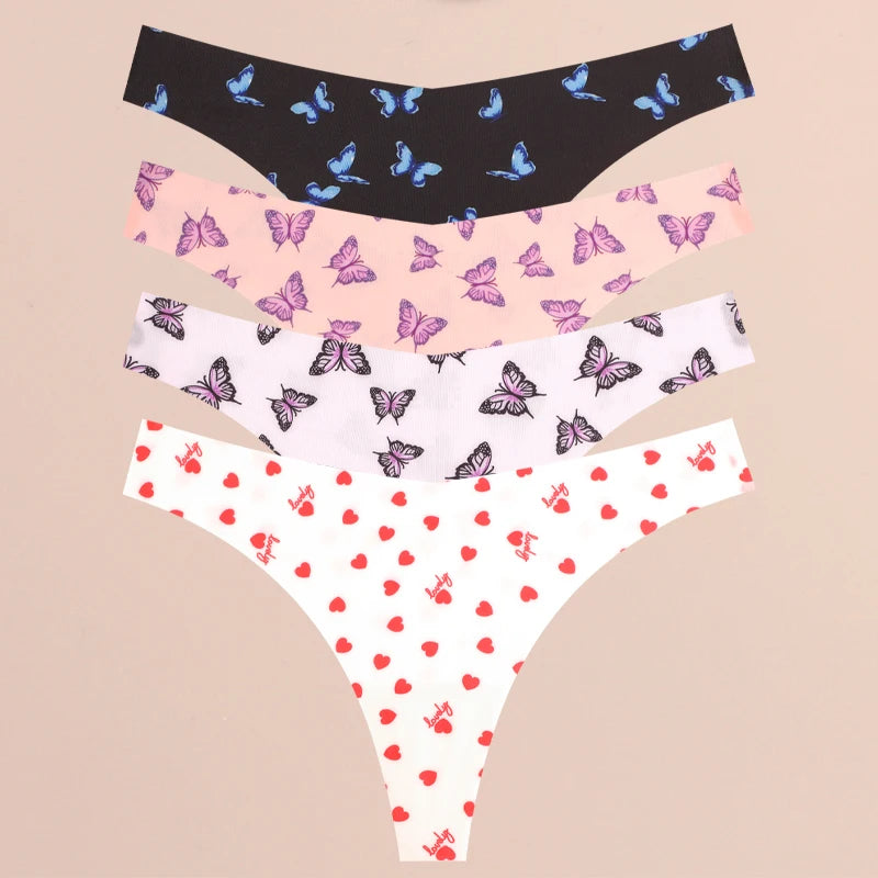 4PCS Ultra Soft Thong Panties – Sexy Graphic Print, Seamless, Stretch, Leopard G-String, Comfortable Lingerie