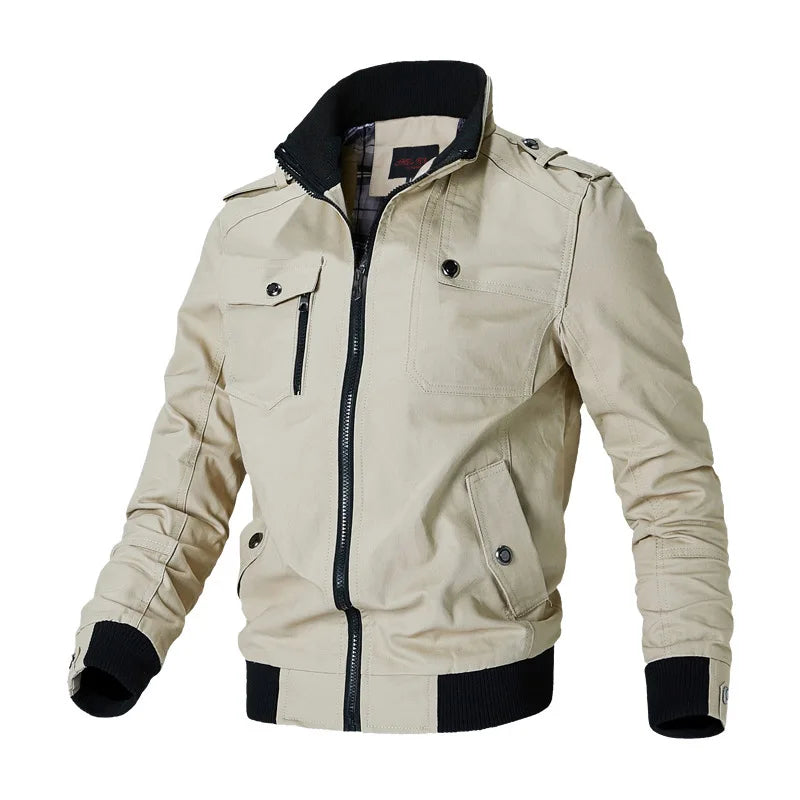 Bomber Jacket Men – Fashion Casual Windbreaker, Solid Color Stand Collar, Slim Fit, Spring and Autumn Outwear for Men