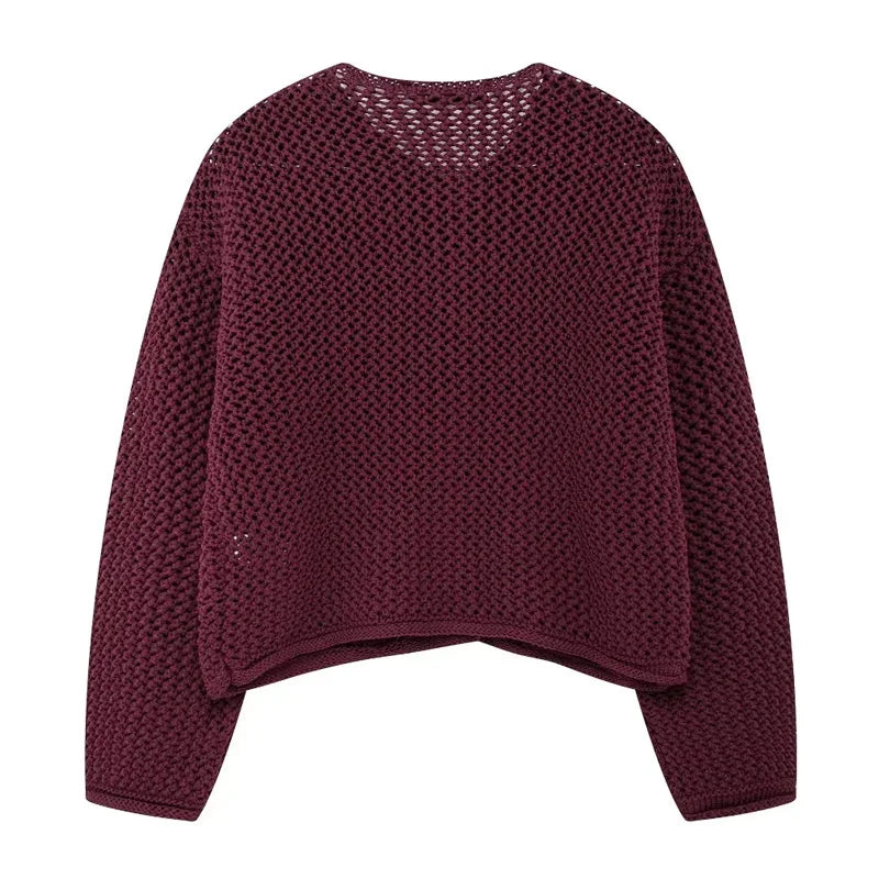 Knitted Cropped Cardigan – Women's Autumn Winter Outerwear, Long Sleeve, Button-Up Sweater
