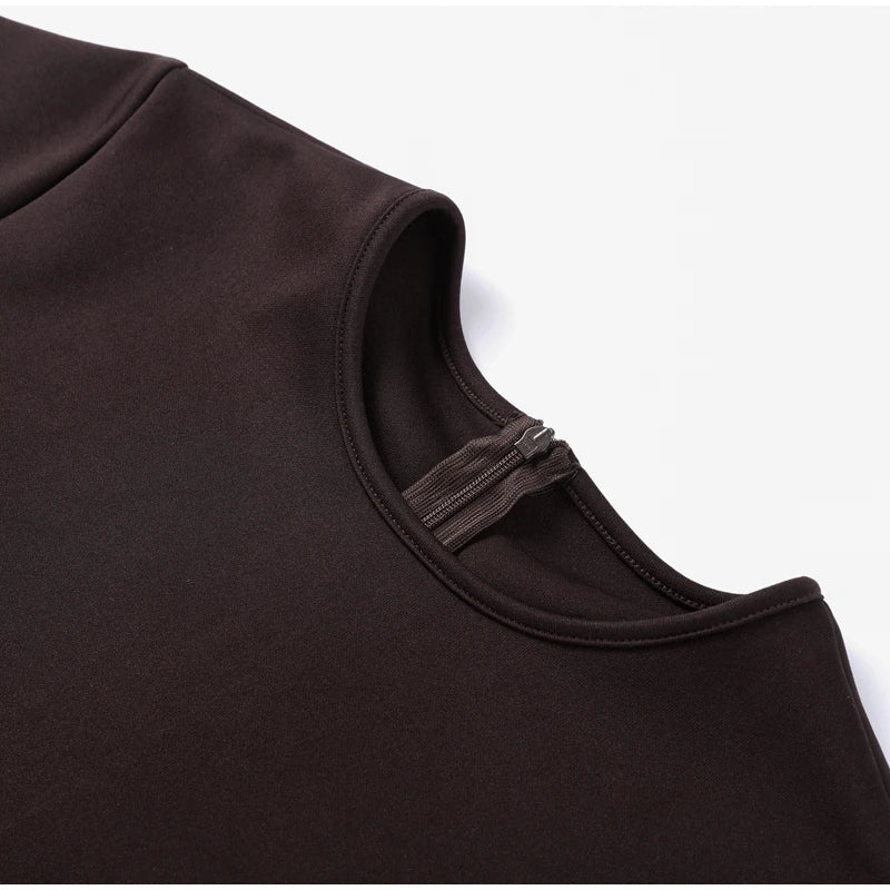 Chic Splicing Brown Maxi Dress – Half Sleeve, Pleated A-line, Slim Fit, Casual Office Commute Streetwear
