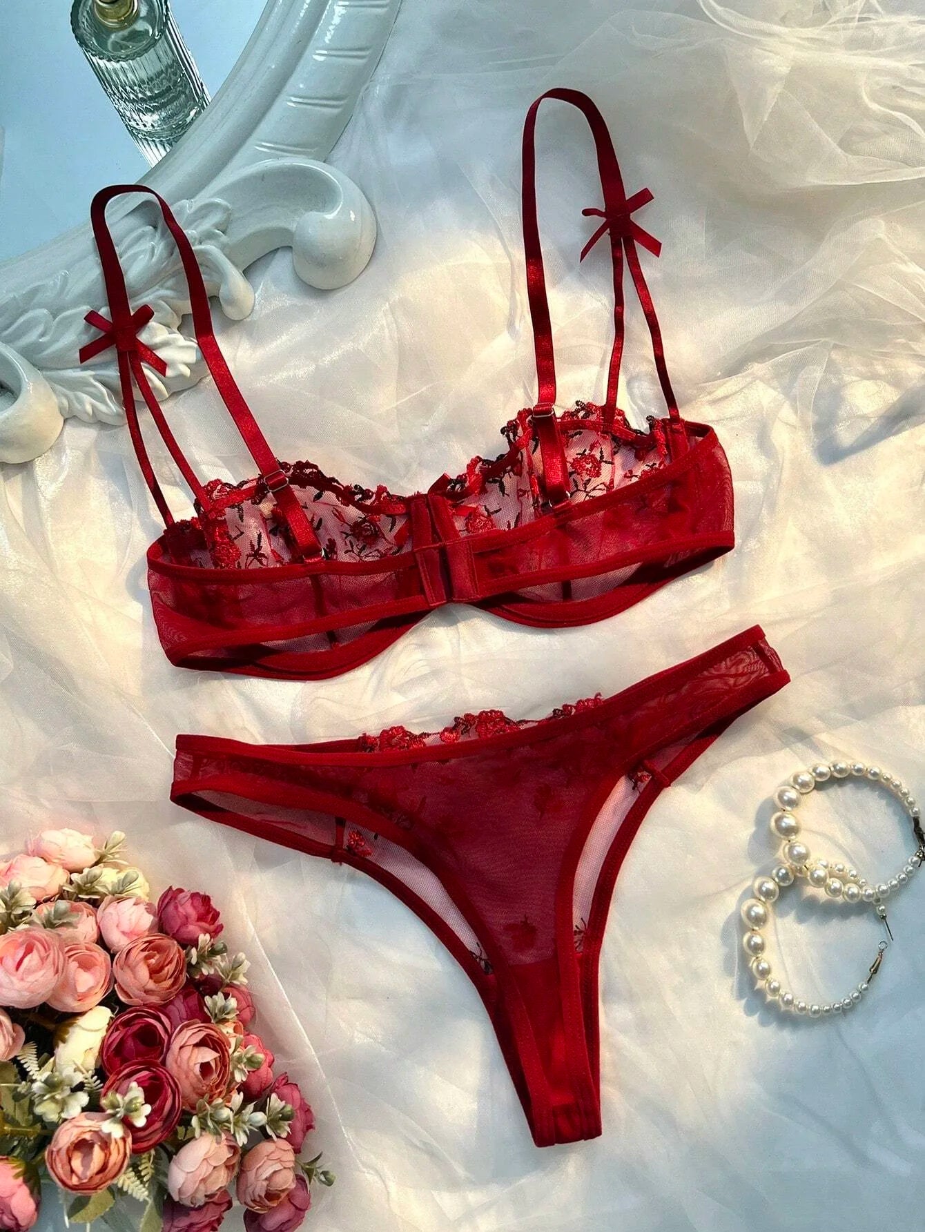 Round Up Night Sexy Lingerie Set – Women's 2-Piece Floral Embroidery, Erotic Underwear, Seductive Lenceria