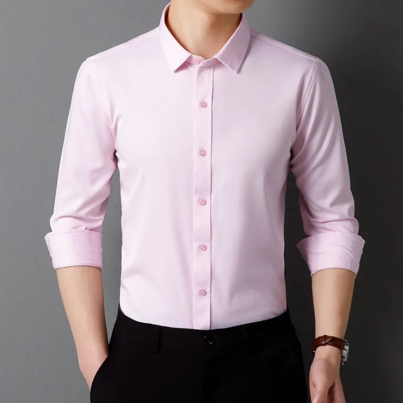 Men's Long Sleeved Shirt – Classic Solid Color, Soft And Comfortable Fit, Business Formal Or Social, Without Pockets