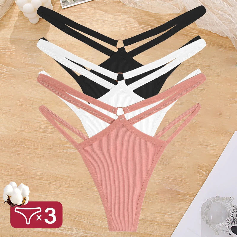 3PCS Set Women's Cotton G-String Thongs – Low Waist, Sexy, Hollow Out, Elastic, Breathable Lingerie
