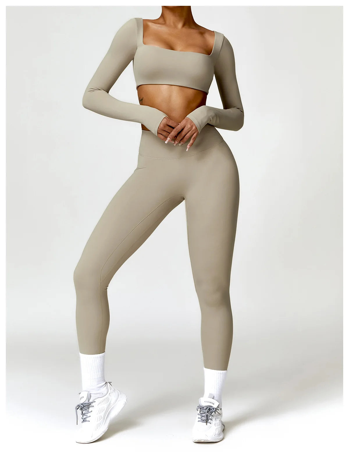 2PCS Women's Yoga & Gym Set – Quick-Dry Long Sleeve Sports Shirt & Leggings for Running & Workout