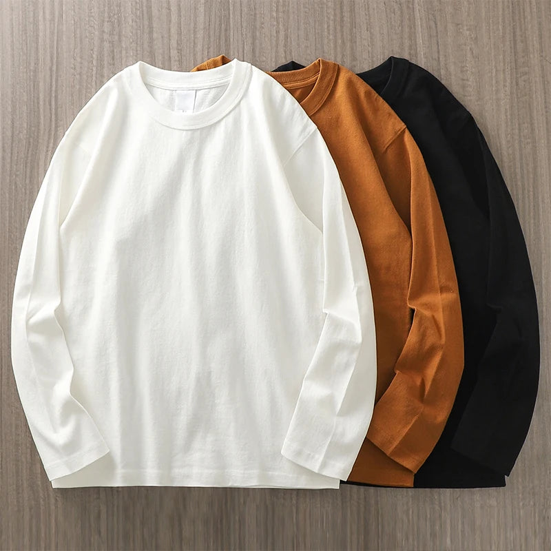 Heavyweight Long-Sleeve T-Shirt – 100% Cotton, O-Neck, Plain White, Oversized Men's Wear