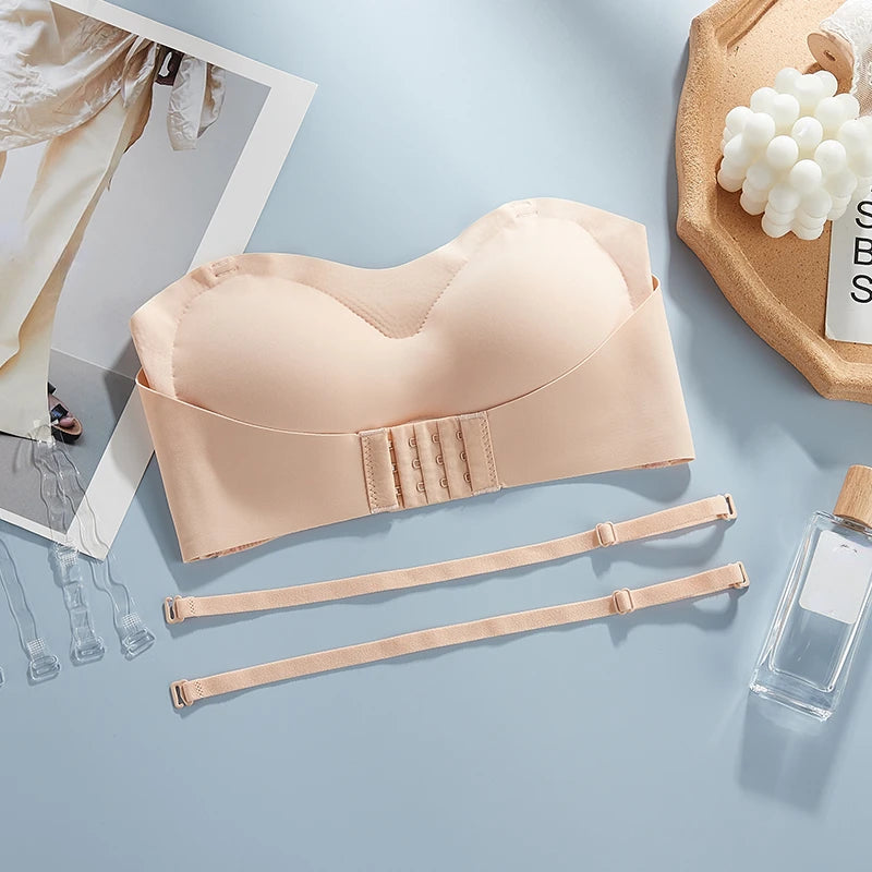 Women's Strapless Seamless Bra – Tube Top, Breathable, Wireless, Push-Up, Wedding Brassiere, Sexy Invisible Lingerie