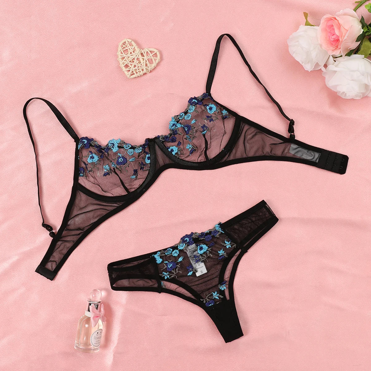 Round Up Night Sexy Lingerie Set – Women's 2-Piece Floral Embroidery, Erotic Underwear, Seductive Lenceria