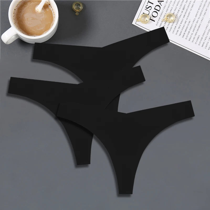 3PCS Women Ice Silk Seamless Thongs – Sexy V-Waist, Low Rise, Sporty, Breathable, 10 Solid Colors