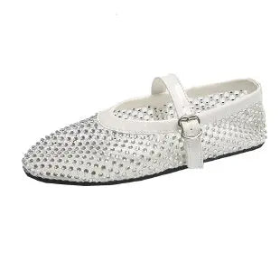 Mesh Breathable Rhinestone Fashion - Versatile Women's New Foreign Style Niche Belt Flat Soft-Soled Mary Jane Shoes