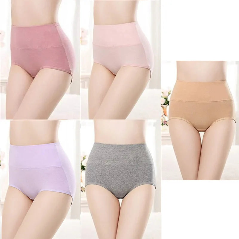 5PCS High Waist Cotton Panties – Body Shaper, Plus Size, Seamless Sexy Women's Underwear