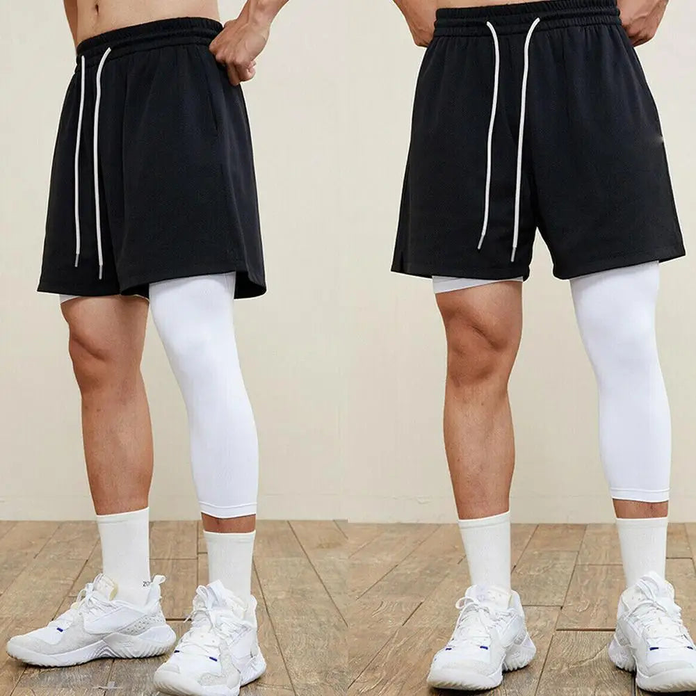 One Leg Leggings Men – Base Layer Compression Exercise Trousers for Running, Tight Sport Cropped, Basketball, Yoga, Fitness Pants