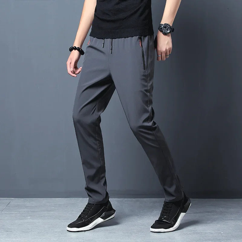 Men's Casual Pants – Stretch Slim Fit, Elastic Waist Jogger, Korean Classic Style, Blue, Black, Gray, Plus Size Brand Trousers