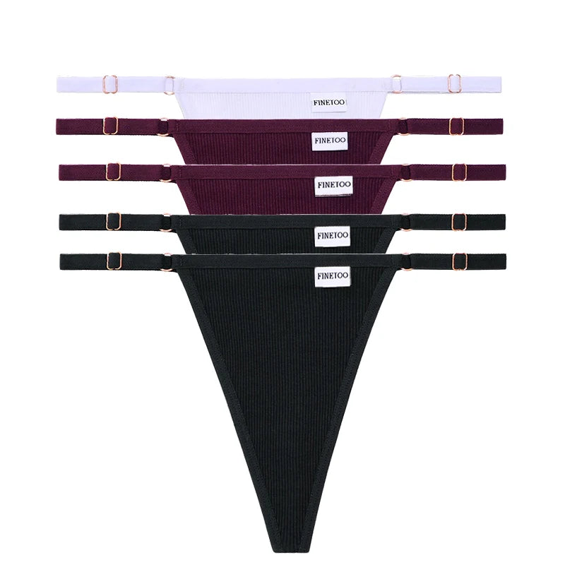 5PCS Adjustable Women's Panties – Sexy Cotton, Solid Low Waist, Seamless Thongs, Female Lingerie