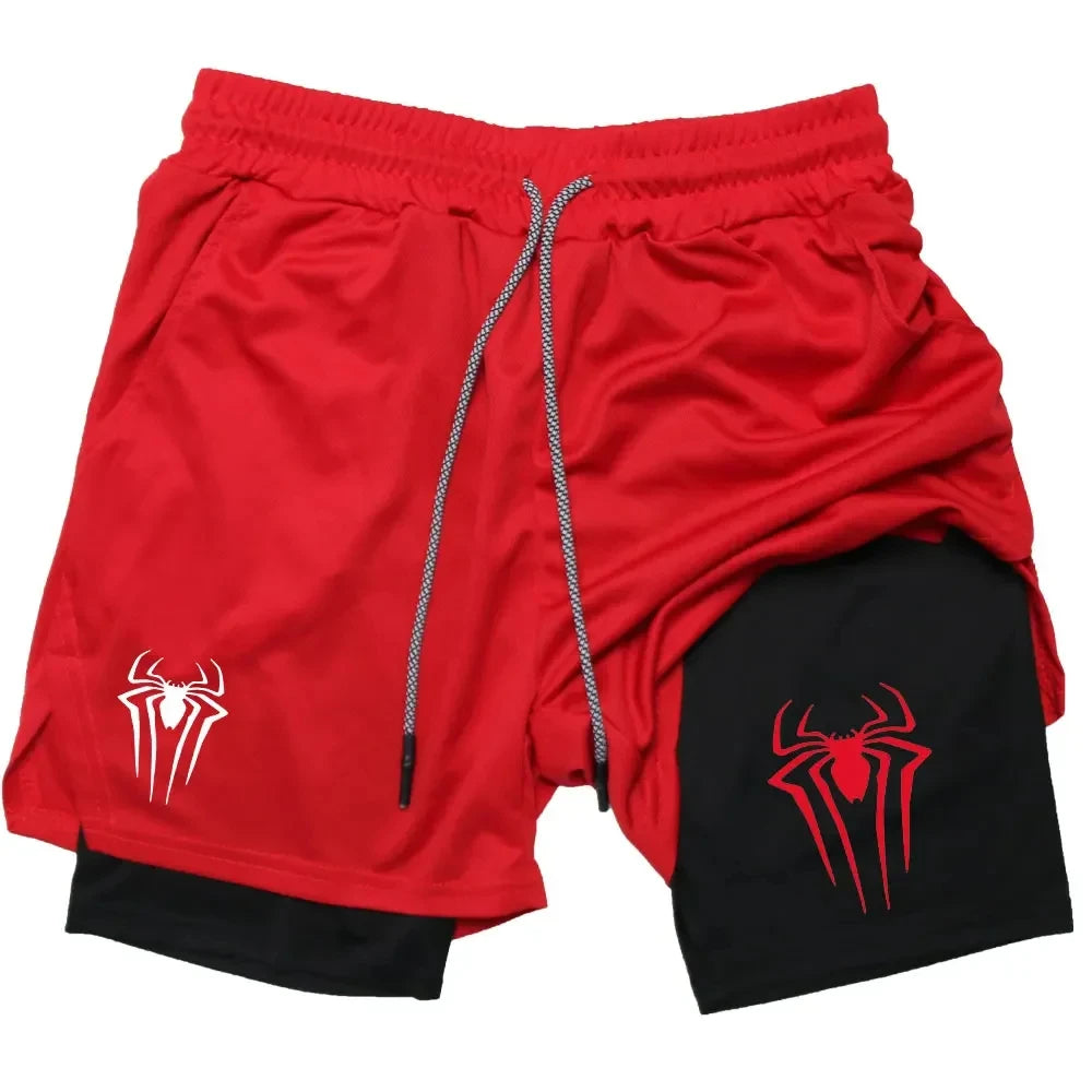 Y2K Performance Shorts Men – Spider Printed, Gym Casual Sports, Compression Shorts, Workout, Running, Mesh 2-in-1 Sport Shorts