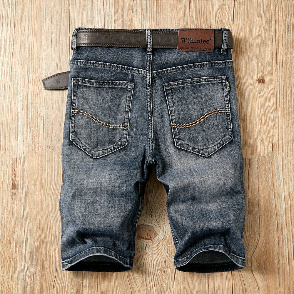 Men's Shorts Jeans – Denim Stretch Pants, Dark Blue, Fashion Design, Slim Straight Fit, Summer Shorts for Men