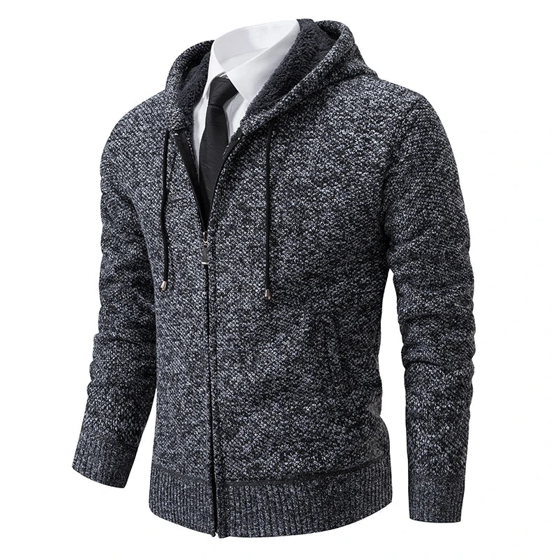 Jersey Men's Casual Sports Coat – Solid Color Stand Collar Sweater, Fleece-Lined, Warm Zipper Cardigan