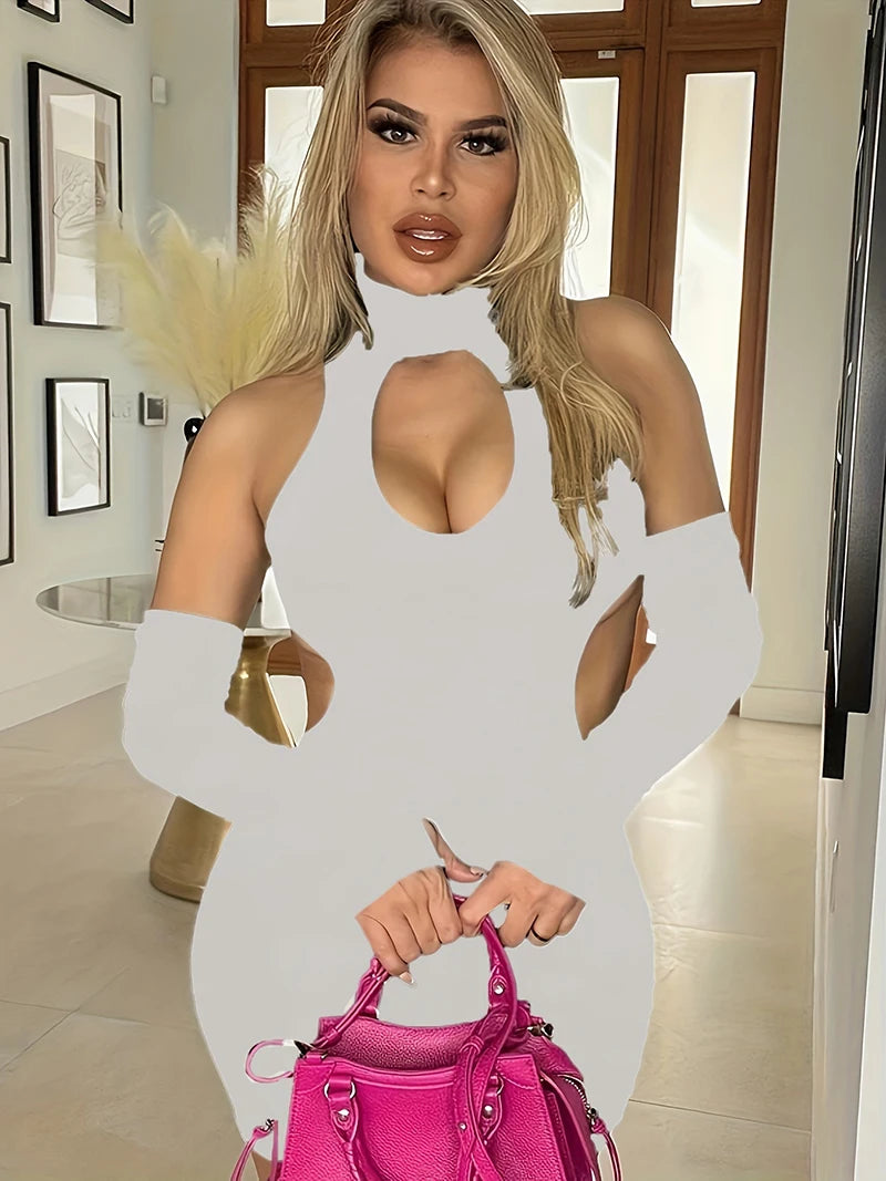 Hollow Out Sexy Bodycon Dress – Sleevelet, Backless, Y2K Off Shoulder, Solid Color, Party Club Halter Vestidos, Summer Women
